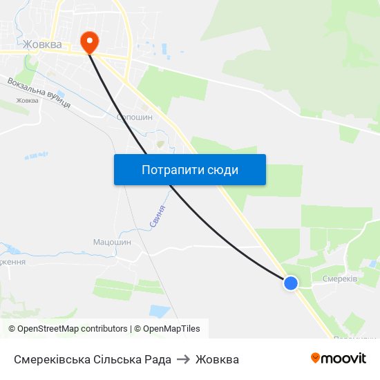 Смереківська Сільська Рада to Жовква map