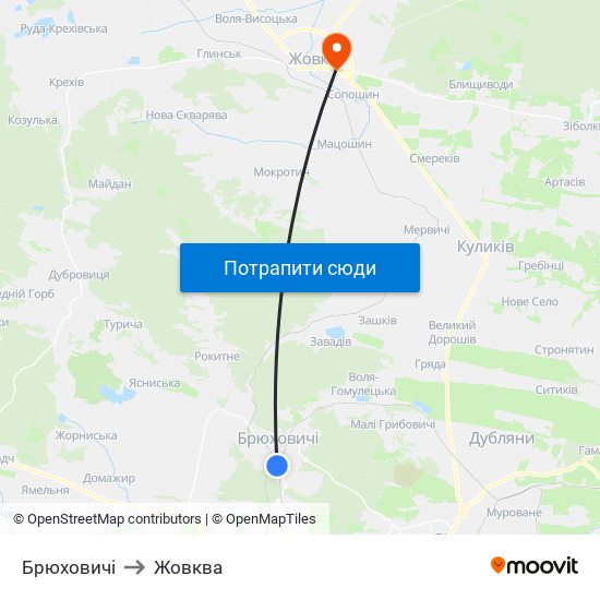 Брюховичі to Жовква map