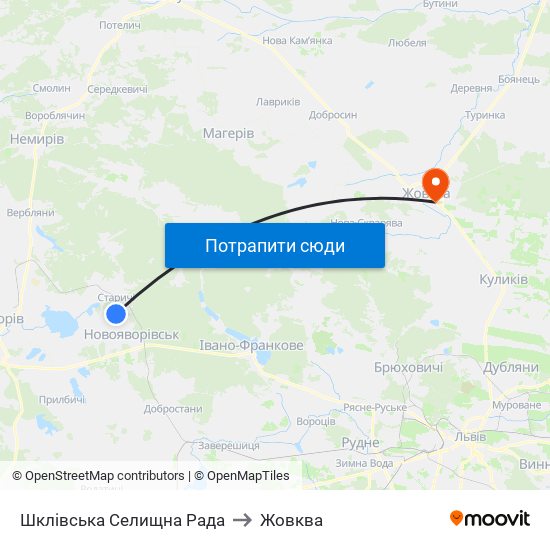 Шклівська Селищна Рада to Жовква map