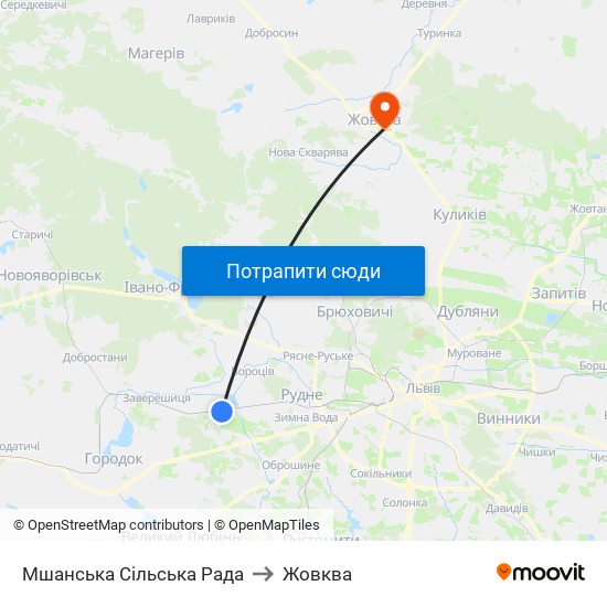 Мшанська Сільська Рада to Жовква map