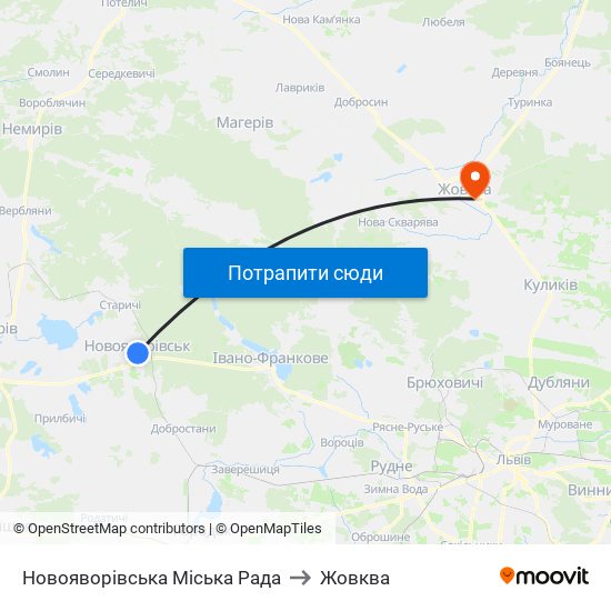 Новояворівська Міська Рада to Жовква map