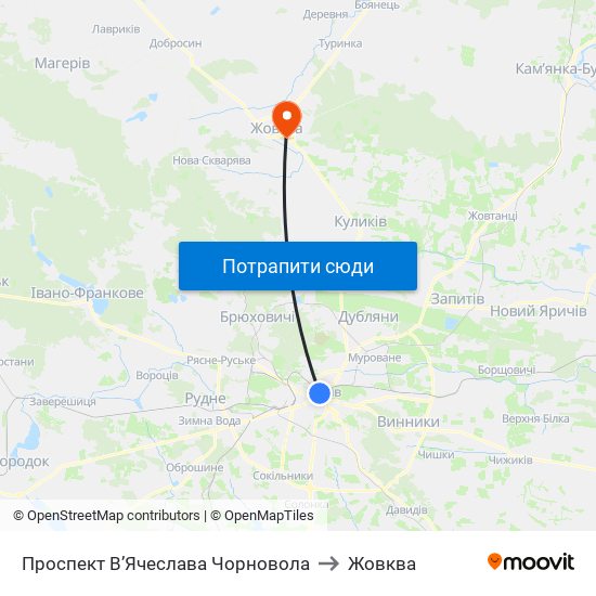 Проспект В’Ячеслава Чорновола to Жовква map