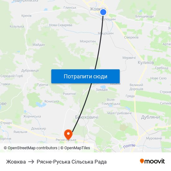 Жовква to Рясне-Руська Сільська Рада map