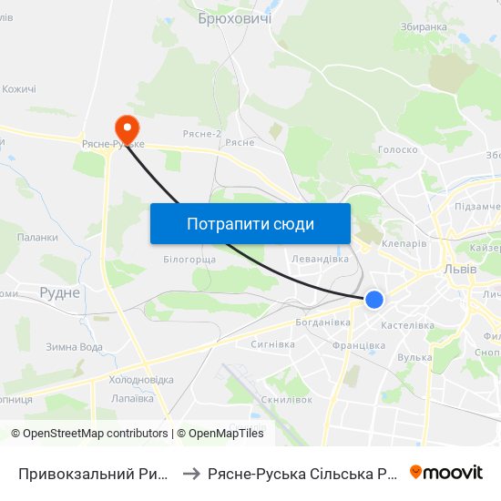 Привокзальний Ринок to Рясне-Руська Сільська Рада map