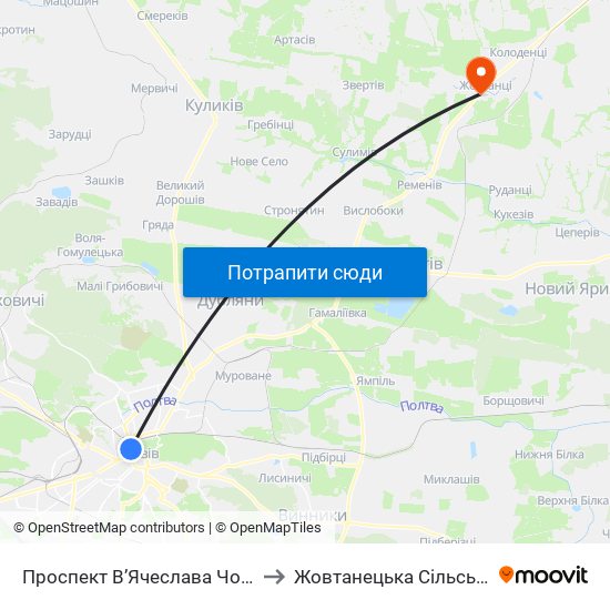 Проспект В’Ячеслава Чорновола to Жовтанецька Сільська Рада map