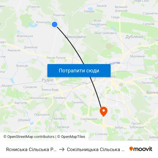 Ясниська Сільська Рада to Сокільницька Сільська Рада map