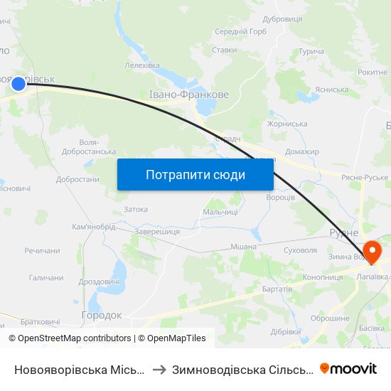 Новояворівська Міська Рада to Зимноводівська Сільська Рада map