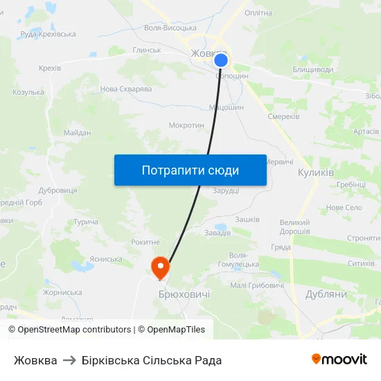 Жовква to Бірківська Сільська Рада map