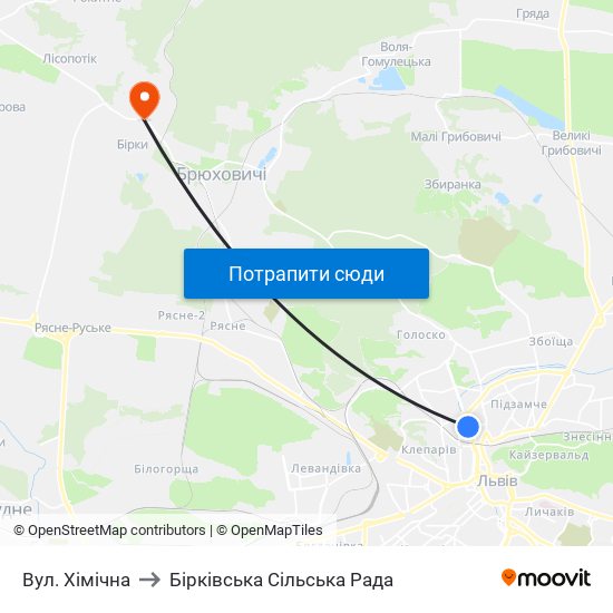 Вул. Хімічна to Бірківська Сільська Рада map