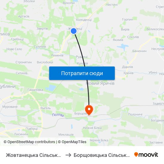 Жовтанецька Сільська Рада to Борщовицька Сільська Рада map