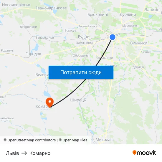 Львів to Комарно map