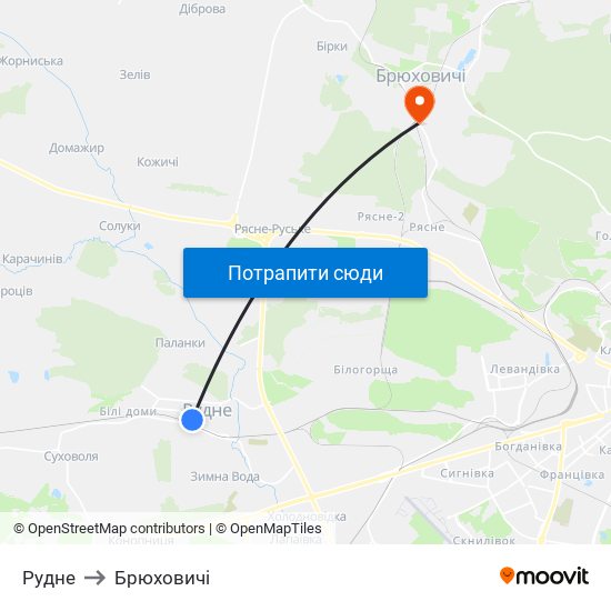 Рудне to Брюховичі map