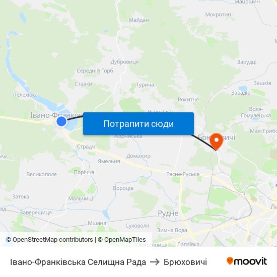 Івано-Франківська Селищна Рада to Брюховичі map