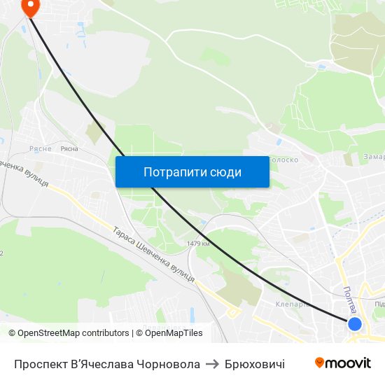 Проспект В’Ячеслава Чорновола to Брюховичі map