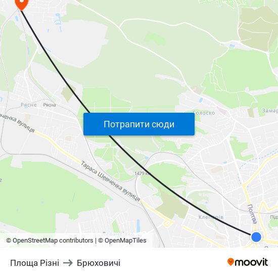 Площа Різні to Брюховичі map