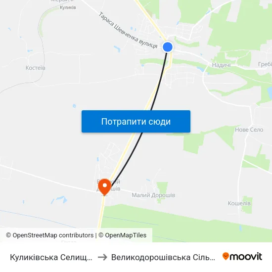 Куликівська Селищна Рада to Великодорошівська Сільська Рада map