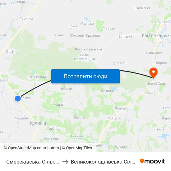 Смереківська Сільська Рада to Великоколоднівська Сільська Рада map