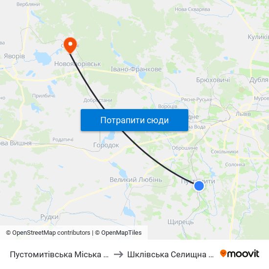 Пустомитівська Міська Рада to Шклівська Селищна Рада map