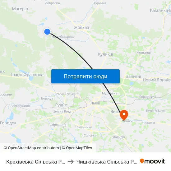 Крехівська Сільська Рада to Чишківська Сільська Рада map