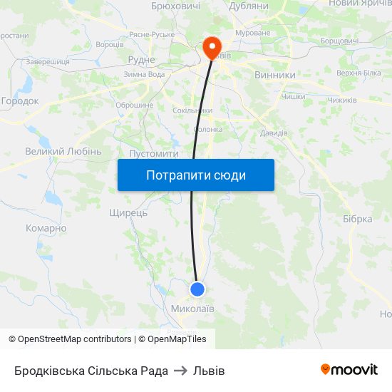 Бродківська Сільська Рада to Львів map