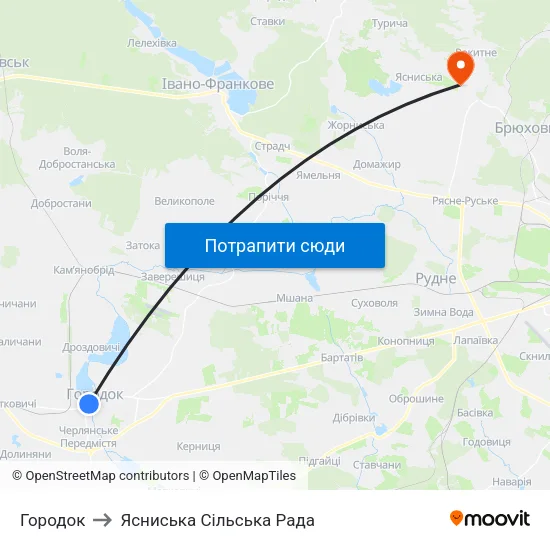 Городок to Ясниська Сільська Рада map