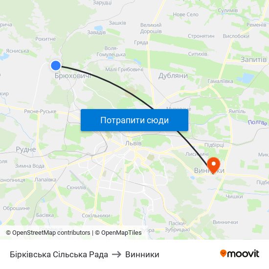 Бірківська Сільська Рада to Винники map