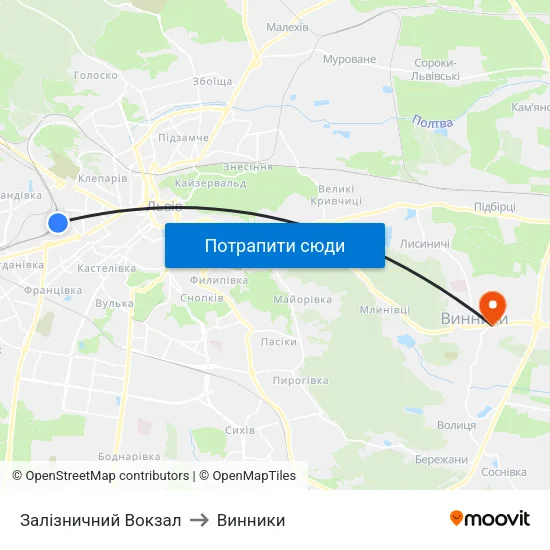 Залізничний Вокзал to Винники map