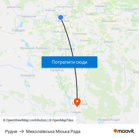 Рудне to Миколаївська Міська Рада map