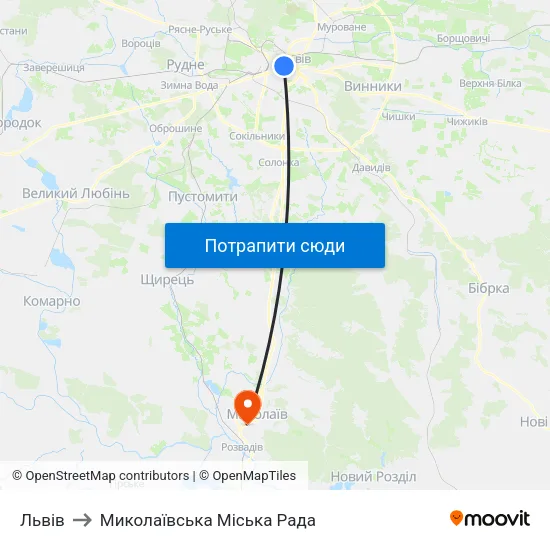 Львів to Миколаївська Міська Рада map
