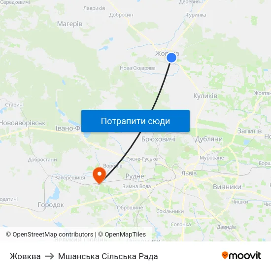 Жовква to Мшанська Сільська Рада map