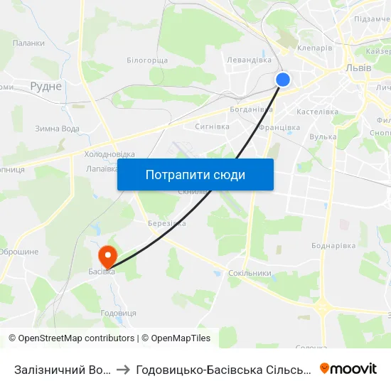 Залізничний Вокзал to Годовицько-Басівська Сільська Рада map