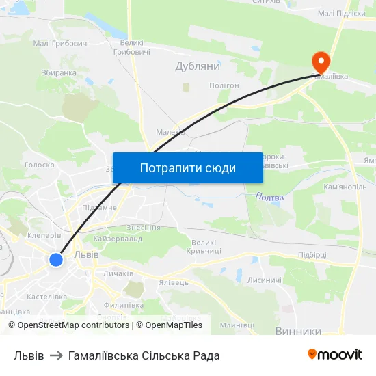 Львів to Гамаліївська Сільська Рада map