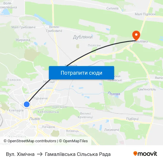 Вул. Хімічна to Гамаліївська Сільська Рада map