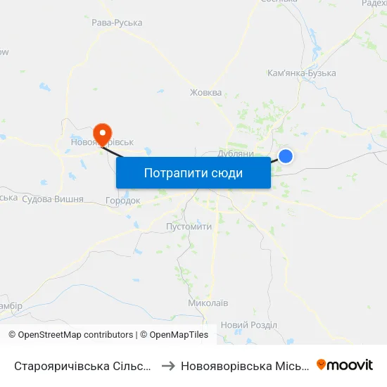 Старояричівська Сільська Рада to Новояворівська Міська Рада map