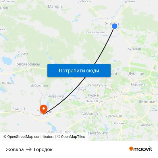 Жовква to Городок map