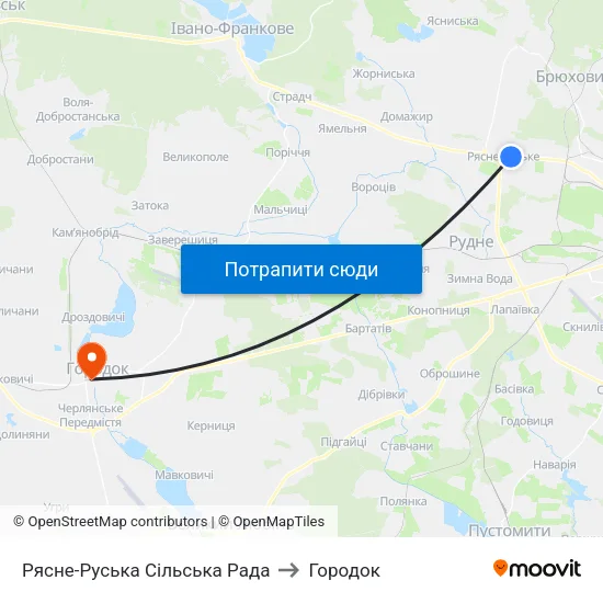 Рясне-Руська Сільська Рада to Городок map