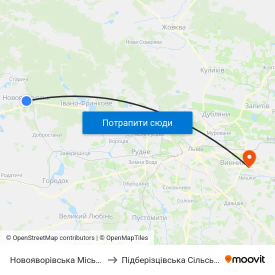 Новояворівська Міська Рада to Підберізцівська Сільська Рада map