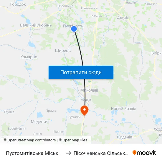 Пустомитівська Міська Рада to Пісочненська Сільська Рада map