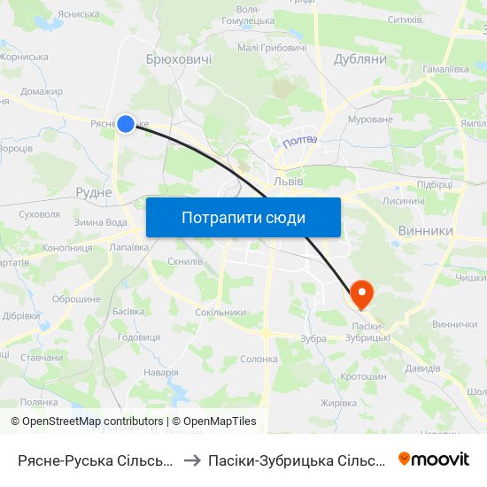 Рясне-Руська Сільська Рада to Пасіки-Зубрицька Сільська Рада map