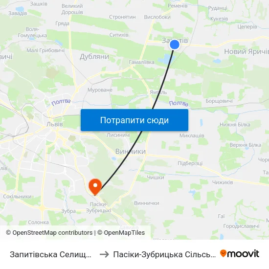 Запитівська Селищна Рада to Пасіки-Зубрицька Сільська Рада map