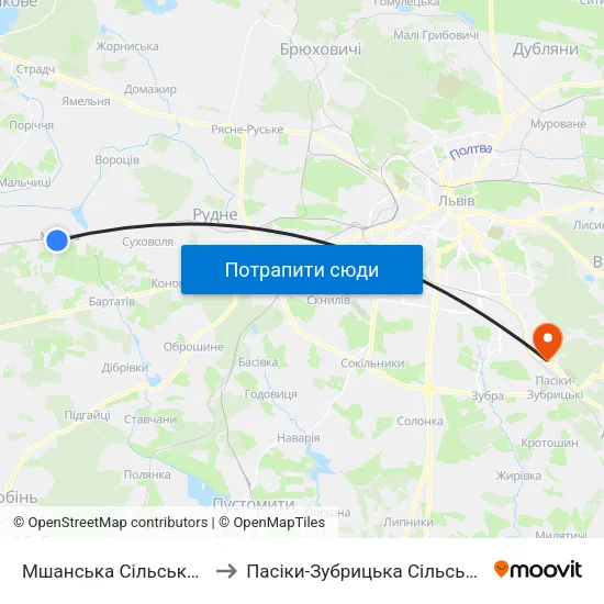 Мшанська Сільська Рада to Пасіки-Зубрицька Сільська Рада map