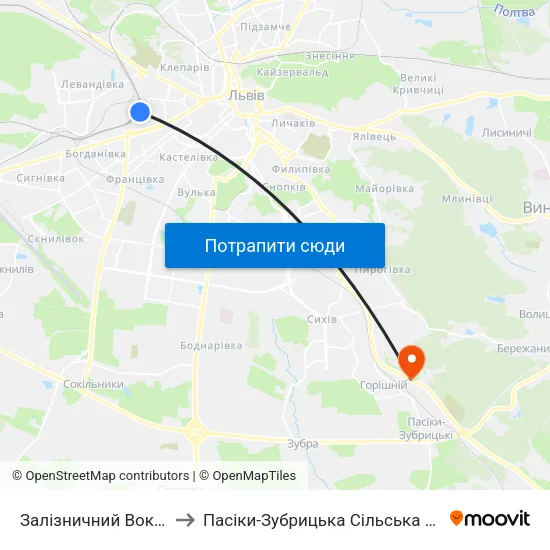 Залізничний Вокзал to Пасіки-Зубрицька Сільська Рада map