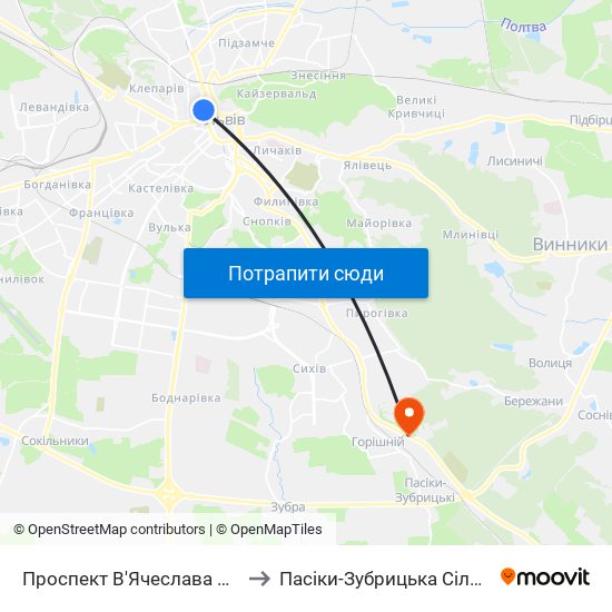 Проспект В'Ячеслава Чорновола to Пасіки-Зубрицька Сільська Рада map