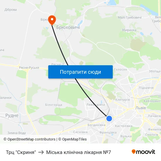Трц "Скриня" to Міська клінічна лікарня №7 map