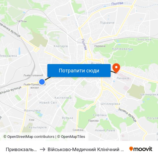 Привокзальний Ринок to Військово-Медичний Клінічний Центр Західного Регіону map