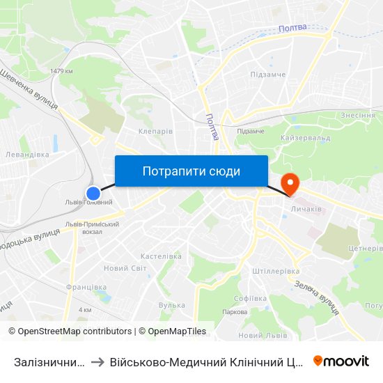 Залізничний Вокзал to Військово-Медичний Клінічний Центр Західного Регіону map