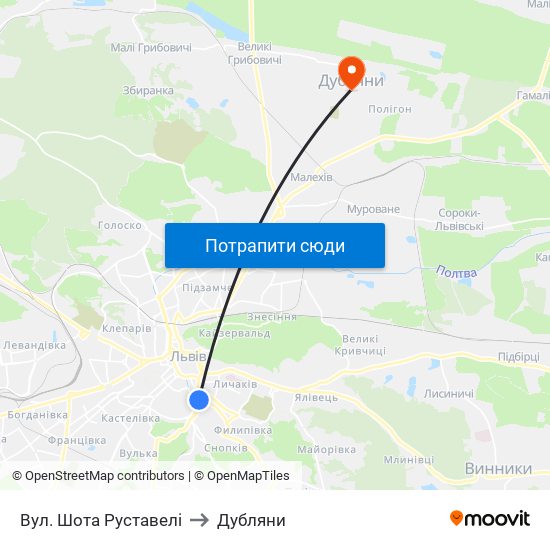 Вул. Шота Руставелі to Дубляни map