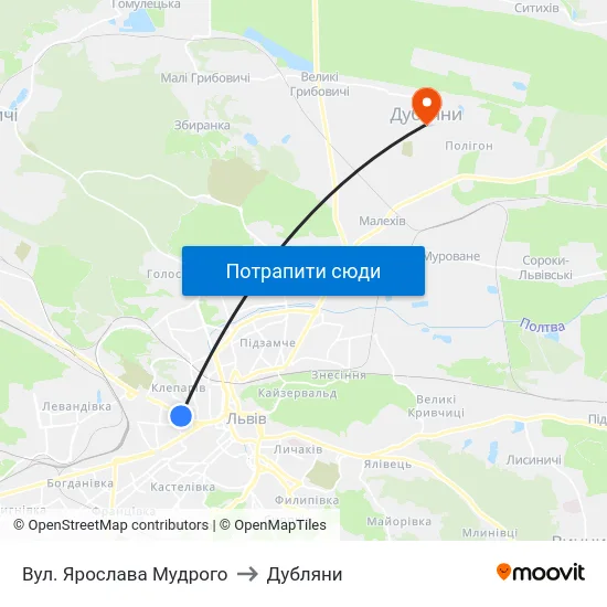 Вул. Ярослава Мудрого to Дубляни map