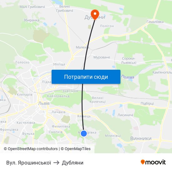 Вул. Ярошинської to Дубляни map