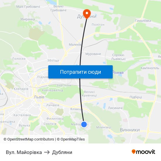 Вул. Майорівка to Дубляни map